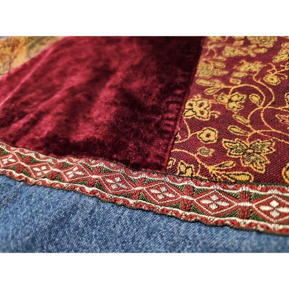 STUDIO WORKS woman M Jacquard Velvet DENIM JACKET Paisley Patchwork Fully Lined - Picture 8 of 8